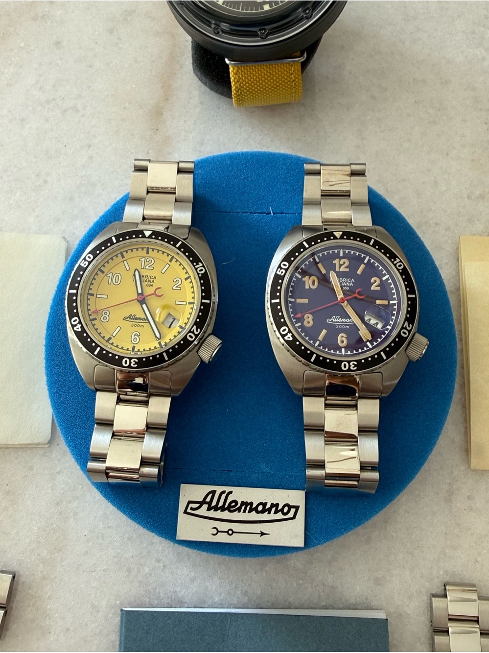 Pair of Allemano Shark Divers (42mm) Yellow LE 1973 and Purple LE 100